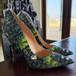 Chic Patterned Green Women's Heels